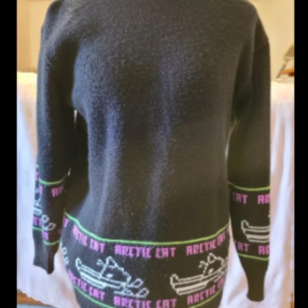 Rare Vintage 60s Arctic Cat Snowmobile Knit Graphic Sweater Shirt Pullover M 38 - Picture 3 of 13